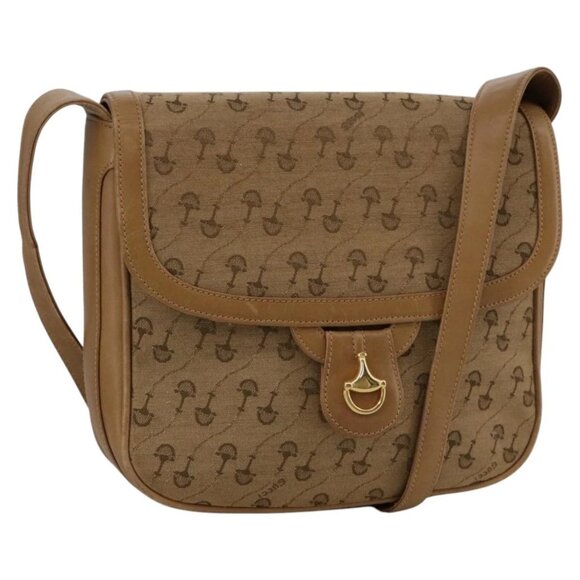 GUCCI Shoulder Bag Canvas Beige Gold Auth 103497 - Picture 1 of 16